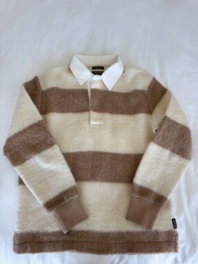 Todd Snyder Cream and Brown Striped Rugby Sweater